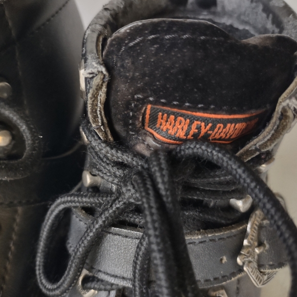 HARLEY DAVIDSON LADIES BLK LEATHER BIKER RIDING BOOTS SIZE 8 LACE & BUCKLE - Picture 8 of 12